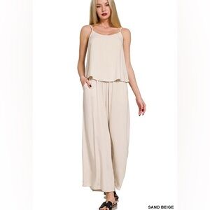 WOVEN CAMI & PANTS 2-PIECE SET - Sand Beige